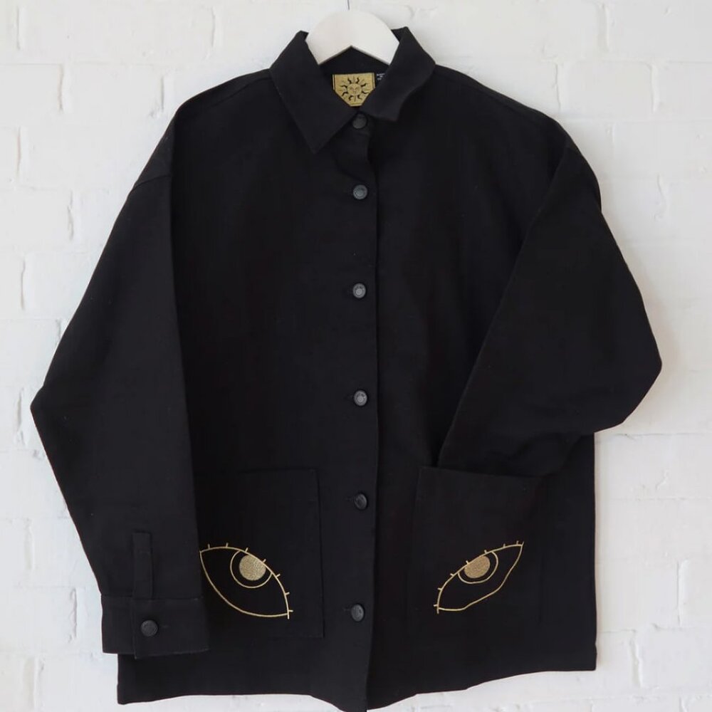 Lazy Oaf x Laura Callaghan Sun Worshipper Chore Denim Black Jacket Unisex RARE!